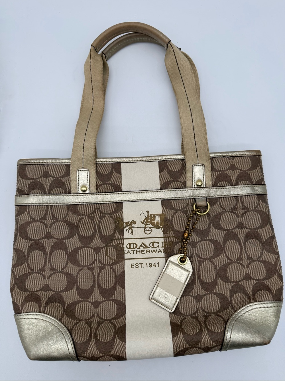 COACH HERITAGE STRIPED TOTE